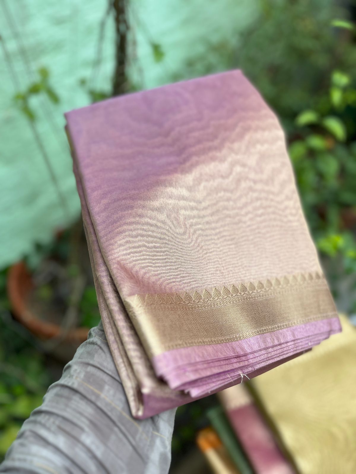 Plain tissue sarees with border - Eshana Collections