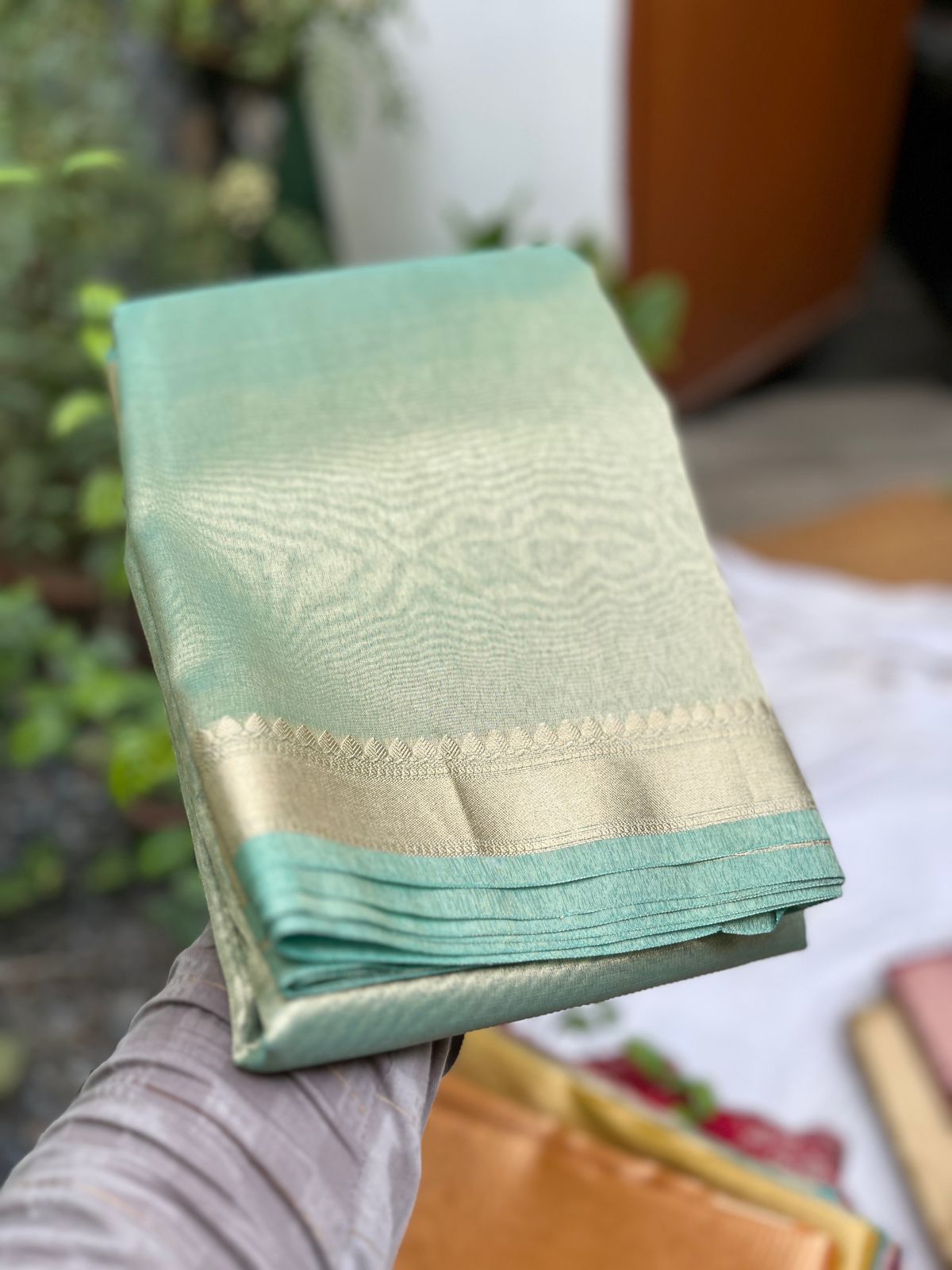 Plain tissue sarees with border - Eshana Collections