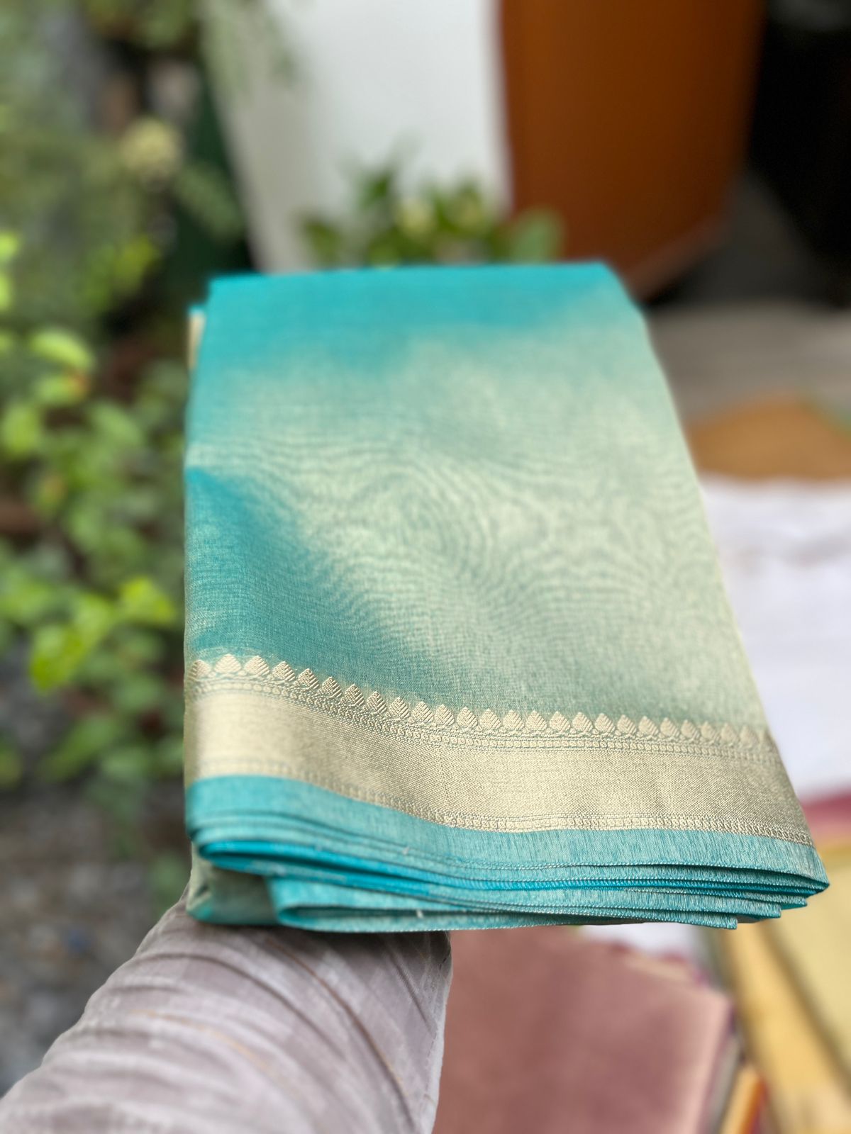 Plain tissue sarees with border - Eshana Collections
