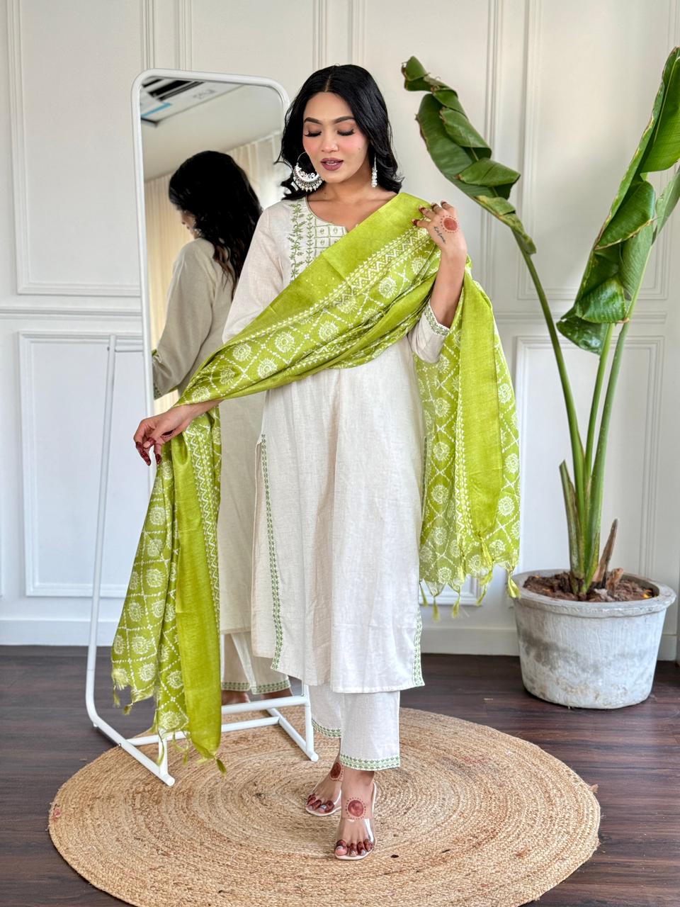 White Salwar Set | Chudidhar Set - Eshana Collections