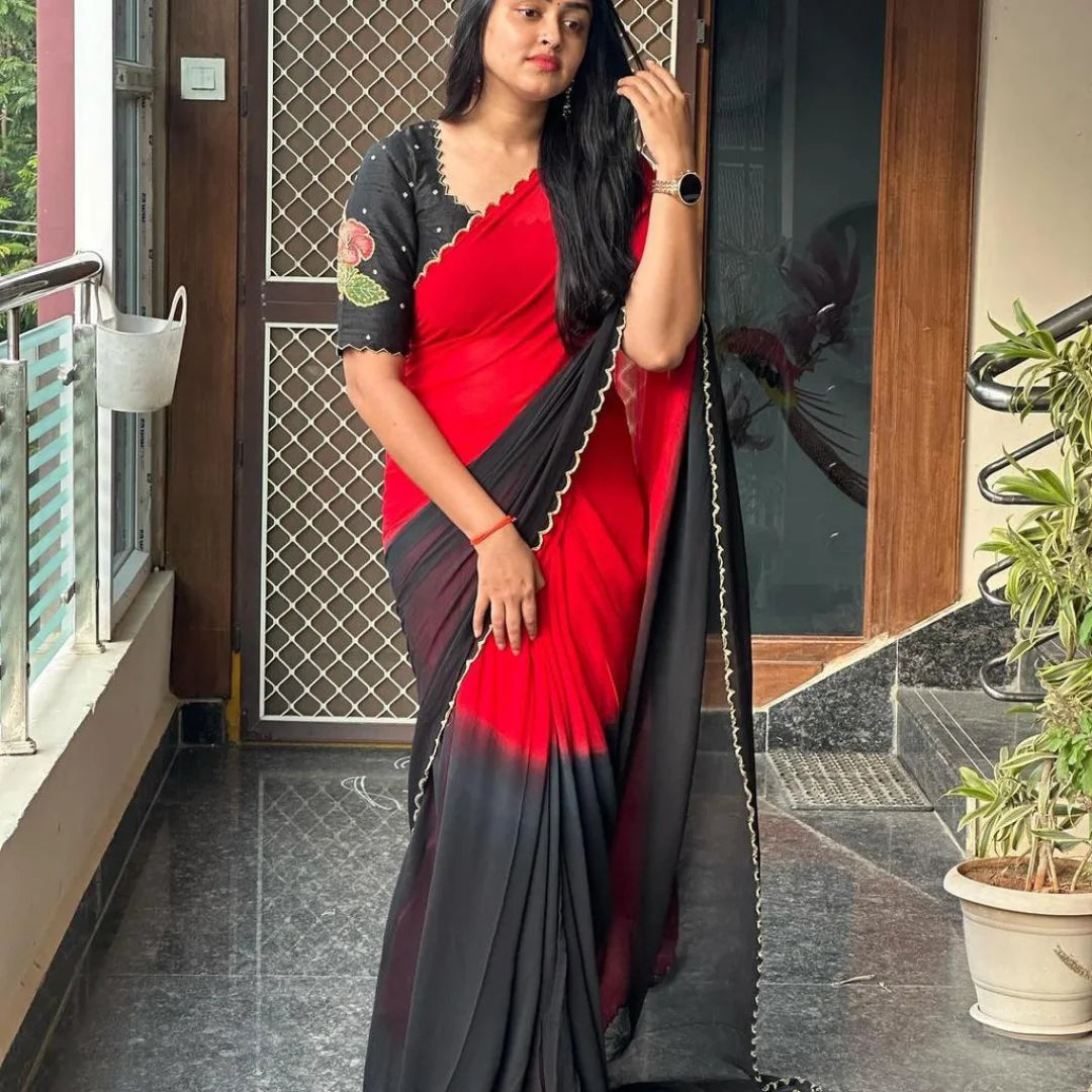 Dual Shaded Chinon Sarees - Readymade Blouse Set - Eshana Collections
