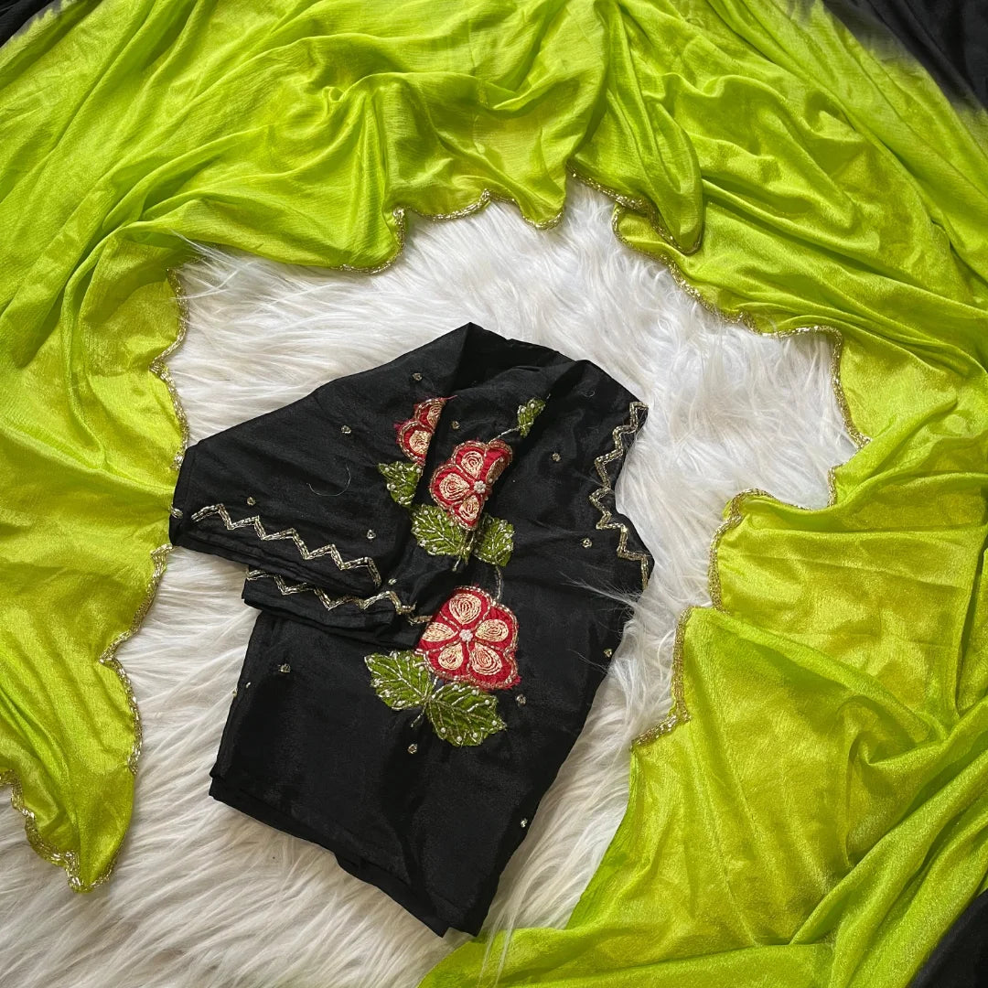 Dual Shaded Chinon Sarees - Readymade Blouse Set - Eshana Collections