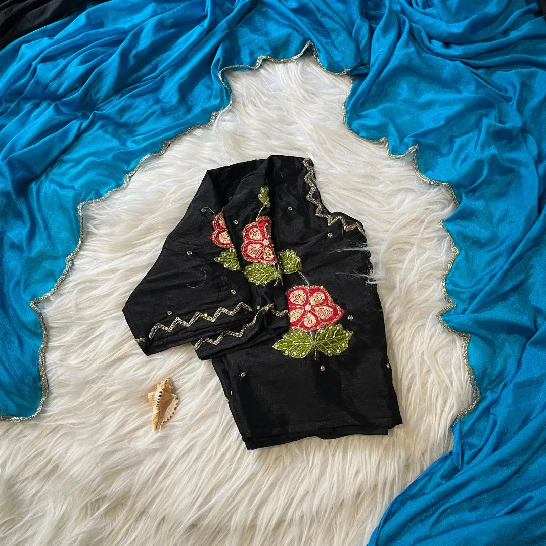 Dual Shaded Chinon Sarees - Readymade Blouse Set - Eshana Collections