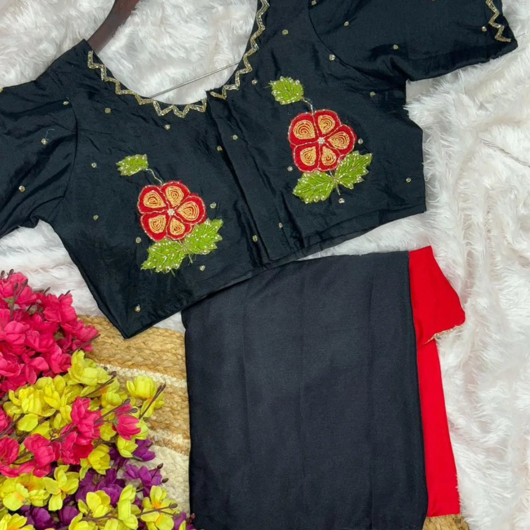 Dual Shaded Chinon Sarees - Readymade Blouse Set - Eshana Collections
