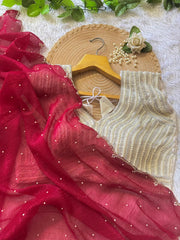 Crushed Georgette Saree with Pearl Blouse - Eshana Collections