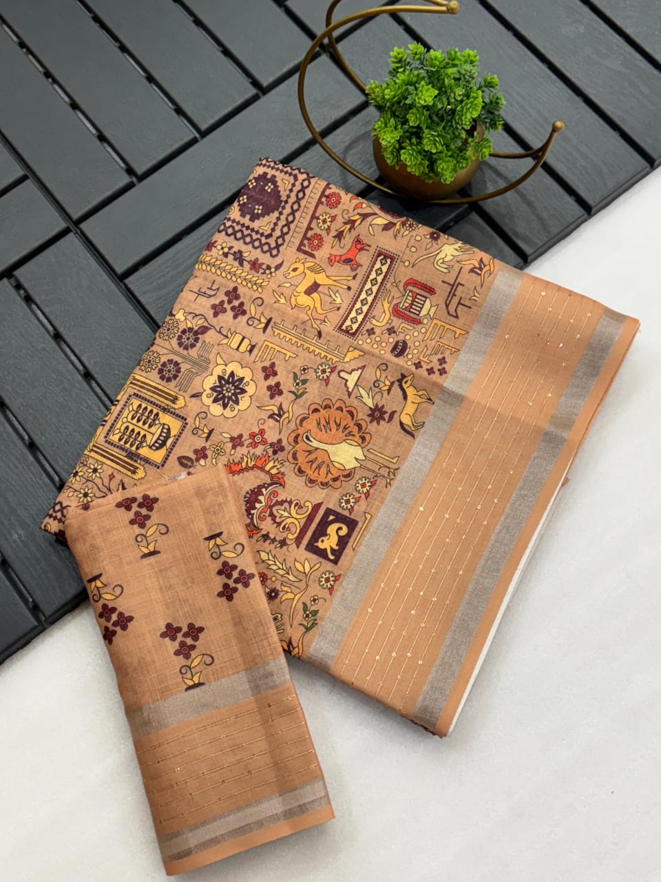 Linen saree with warli prints - Eshana Collections