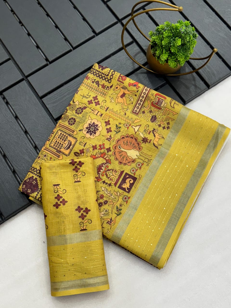 Linen saree with warli prints - Eshana Collections