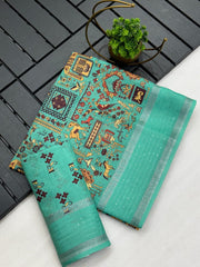 Linen saree with warli prints - Eshana Collections
