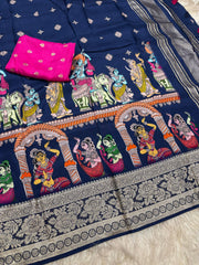 Tussar dola silk sarees with pen kalamkari work - Eshana Collections
