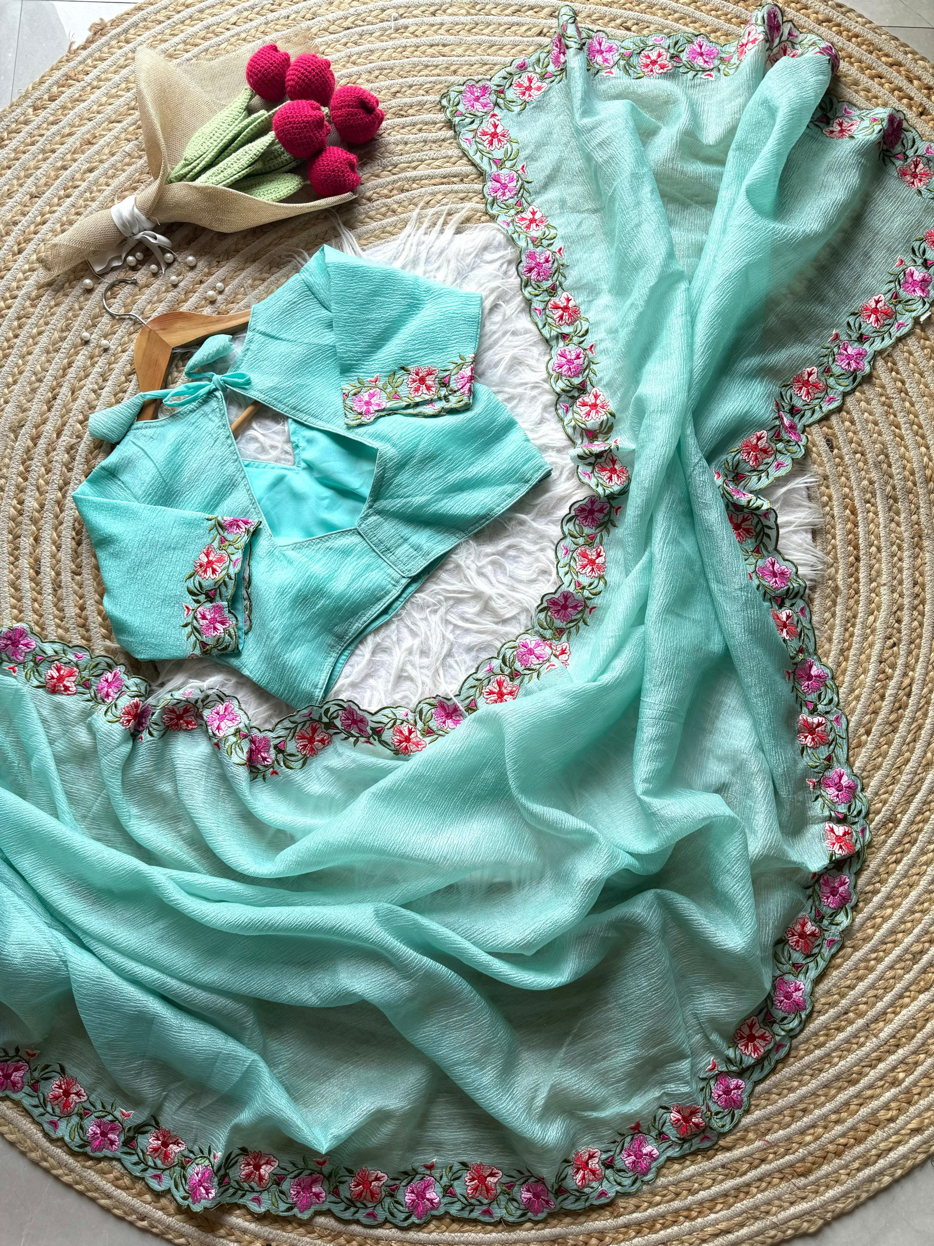 Crushed tissue sarees collection - Eshana Collections