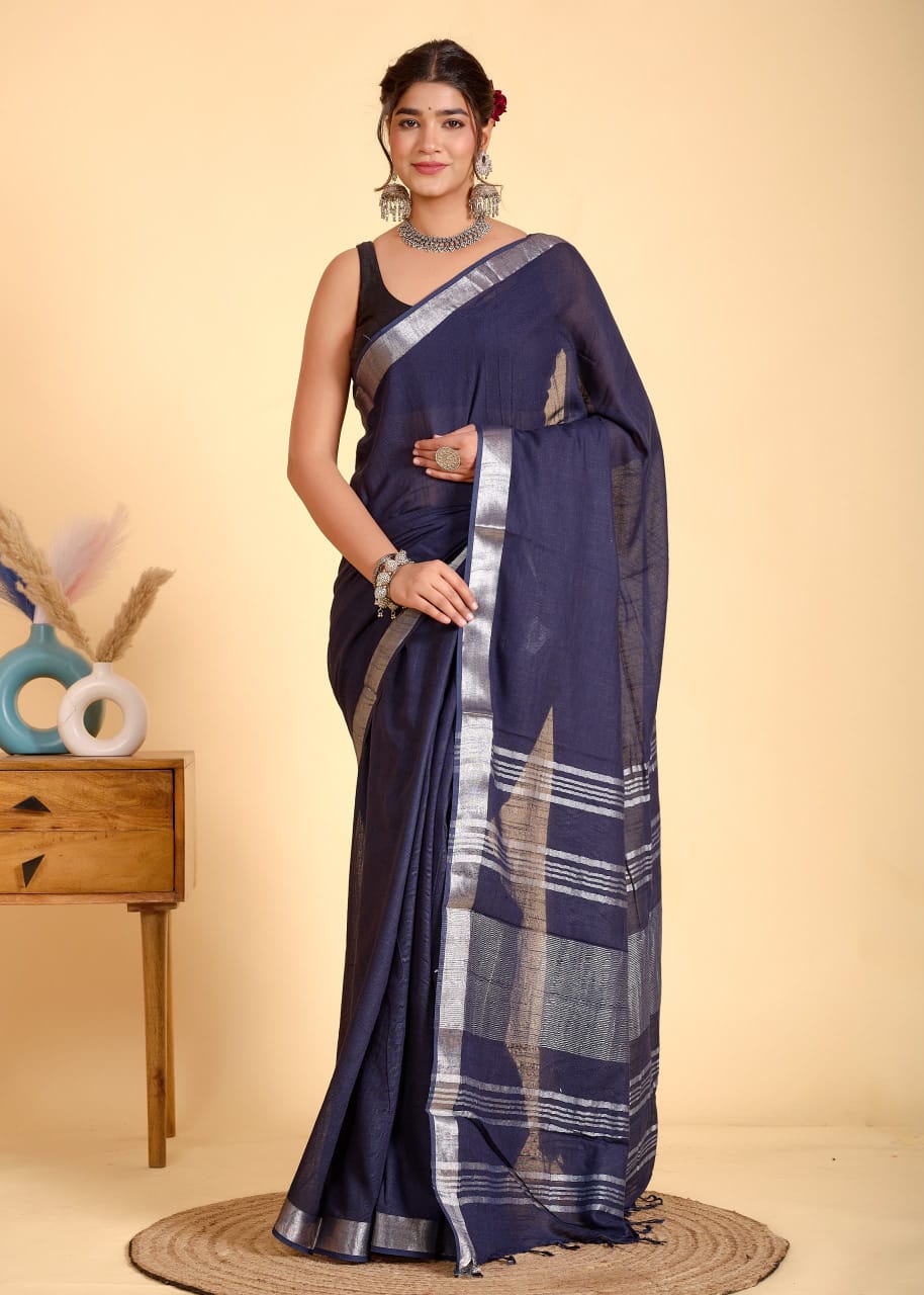 Plain linen sarees - Eshana Collections