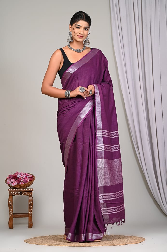 Plain linen sarees - Eshana Collections