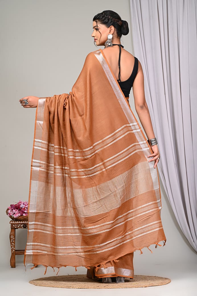Plain linen sarees - Eshana Collections