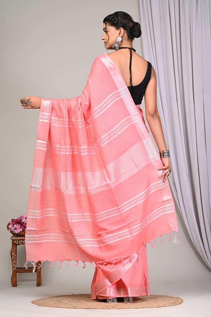 Plain linen sarees - Eshana Collections