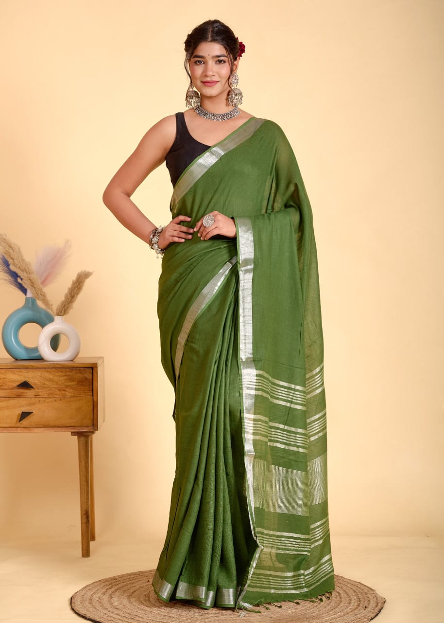 Plain linen sarees - Eshana Collections