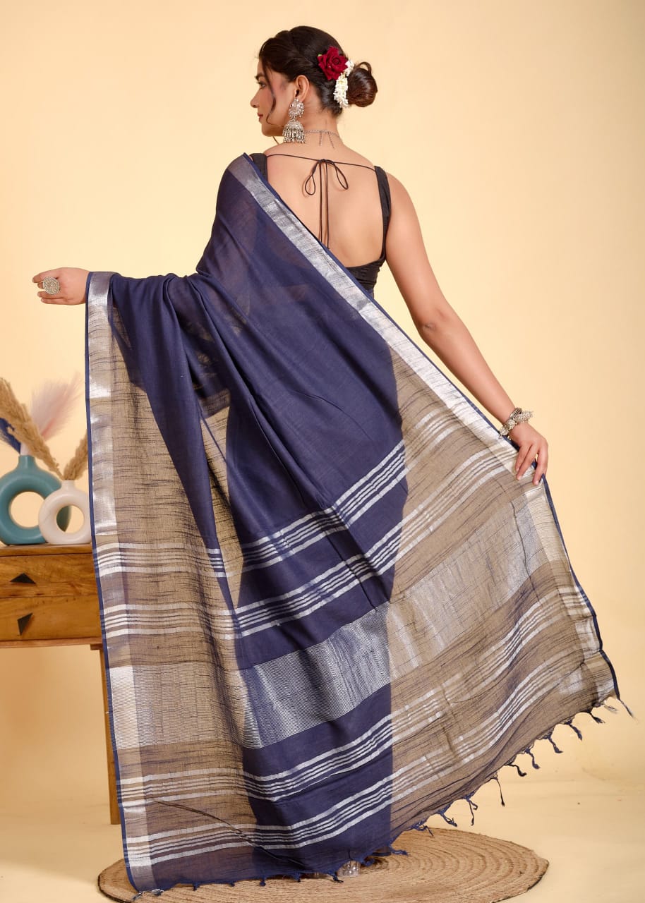 Plain linen sarees - Eshana Collections