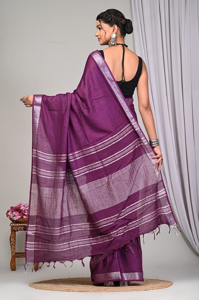 Plain linen sarees - Eshana Collections