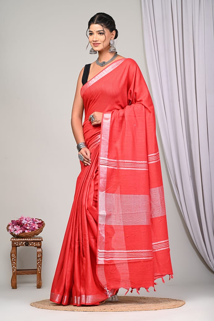 Plain linen sarees - Eshana Collections