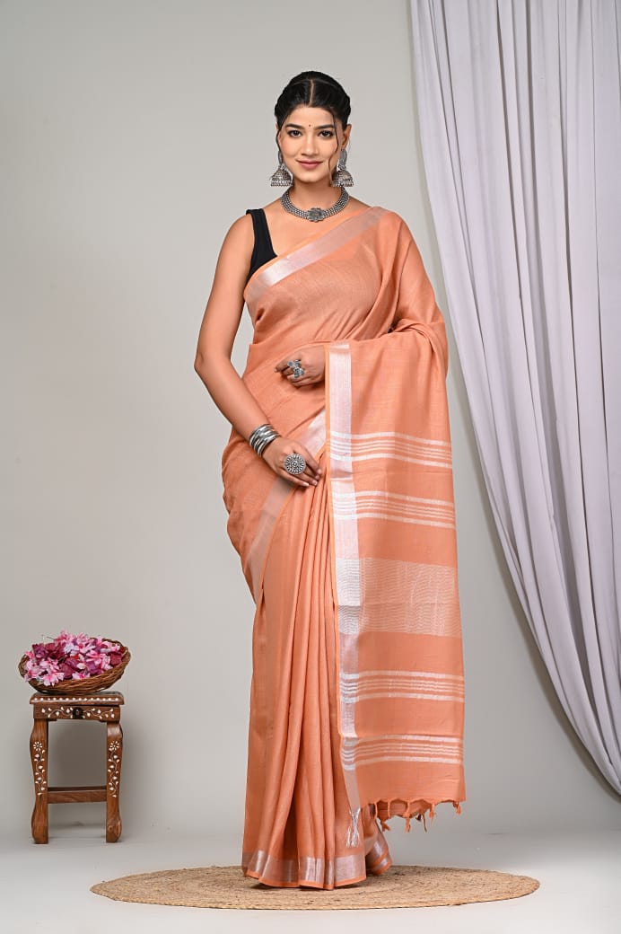 Plain linen sarees - Eshana Collections