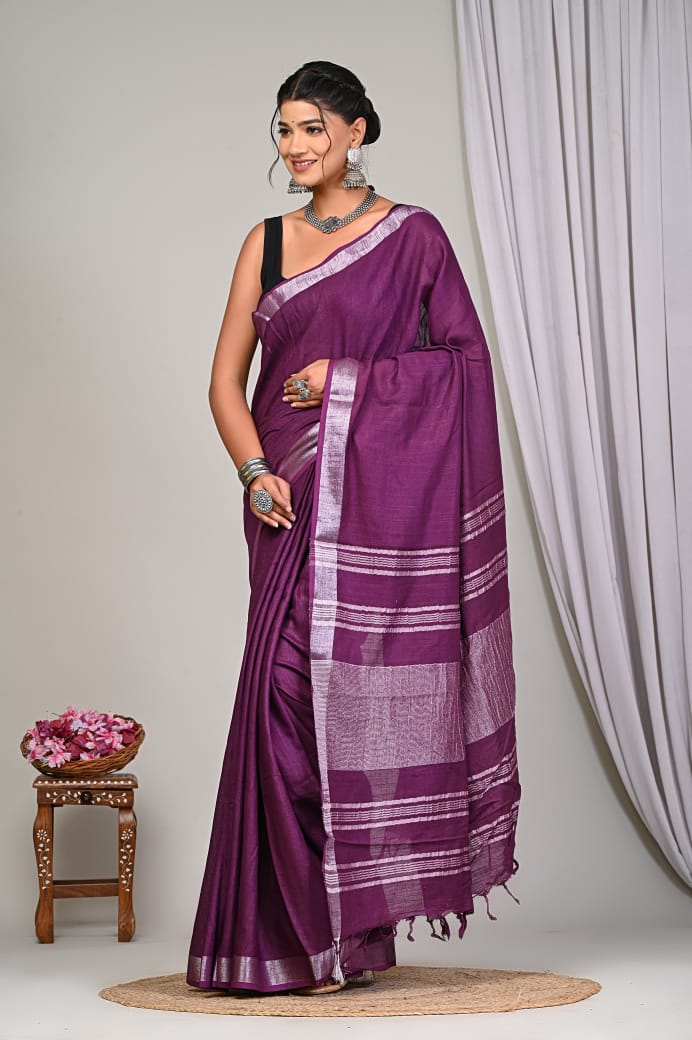 Plain linen sarees - Eshana Collections
