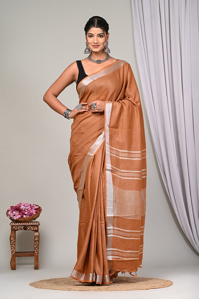 Plain linen sarees - Eshana Collections