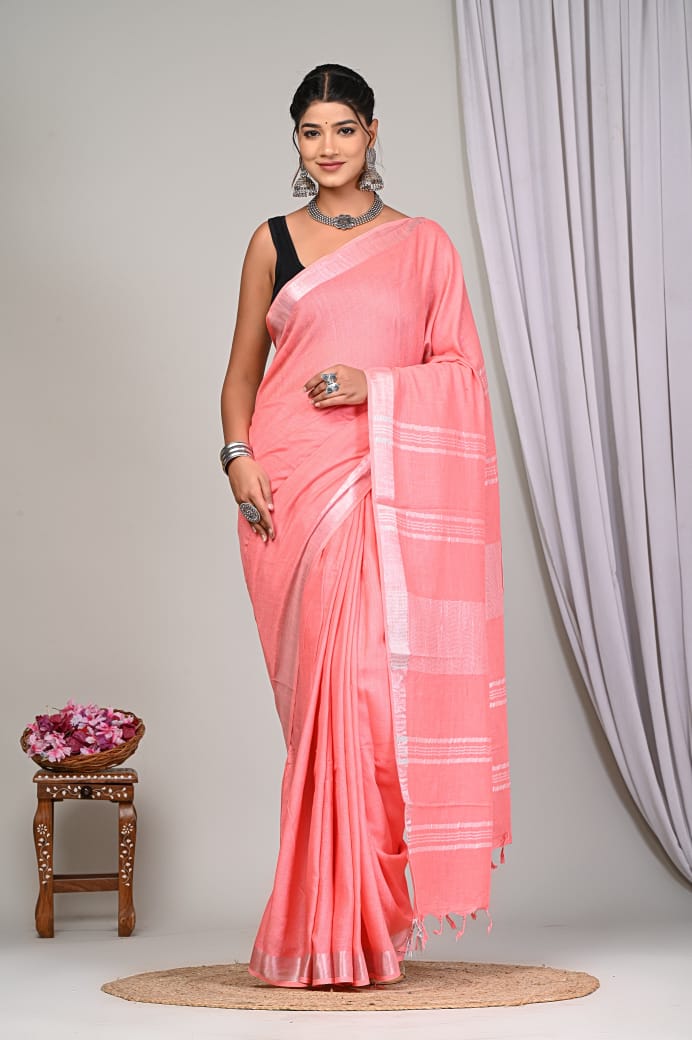 Plain linen sarees - Eshana Collections