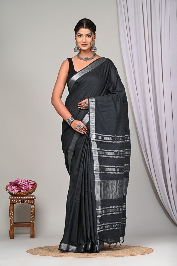 Plain linen sarees - Eshana Collections