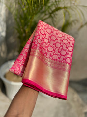 The pink semi silk saree in kanjiwaram designs - Eshana Collections