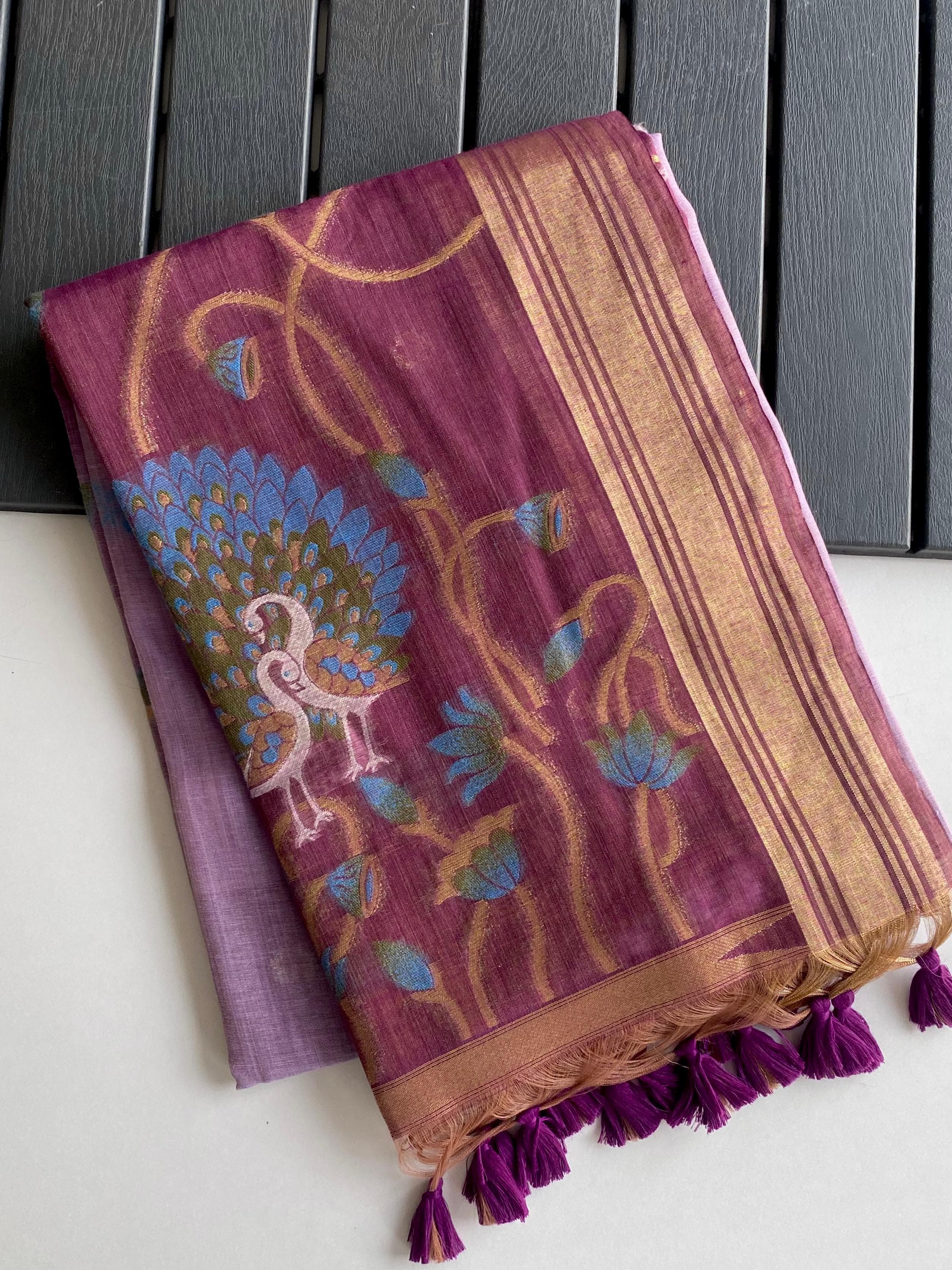Soft pure linen sarees - Eshana Collections