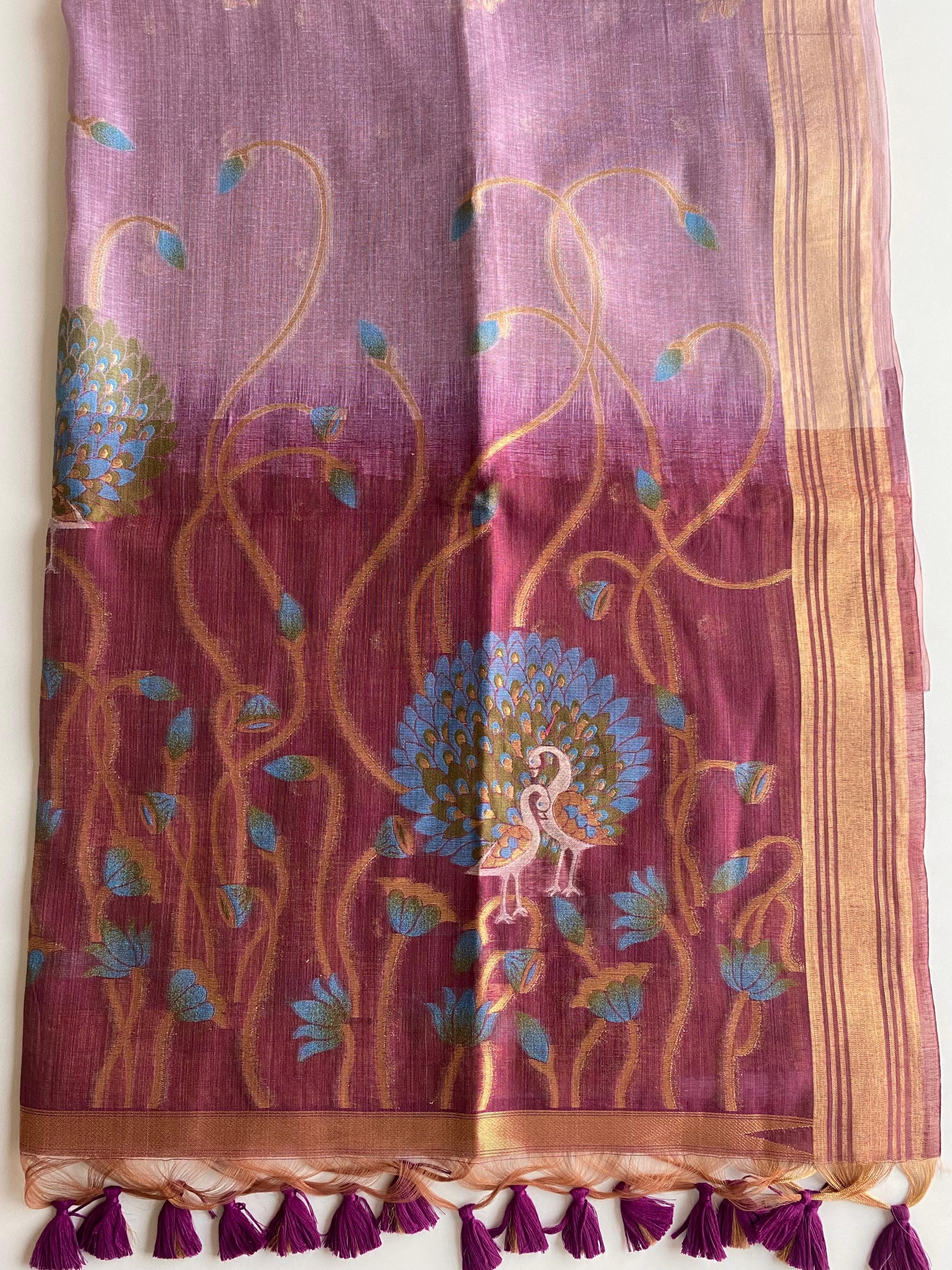 Soft pure linen sarees - Eshana Collections