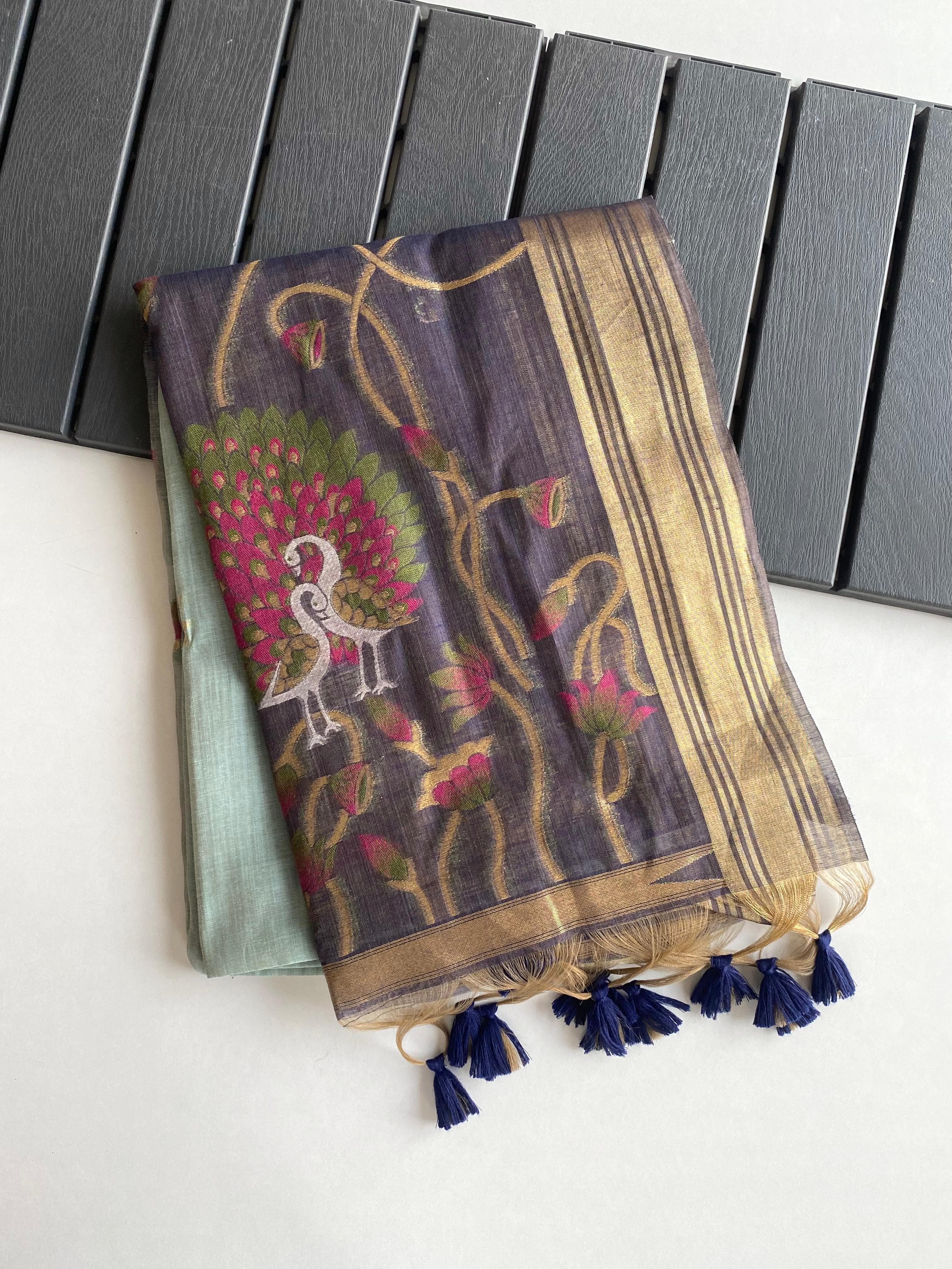 Soft pure linen sarees - Eshana Collections