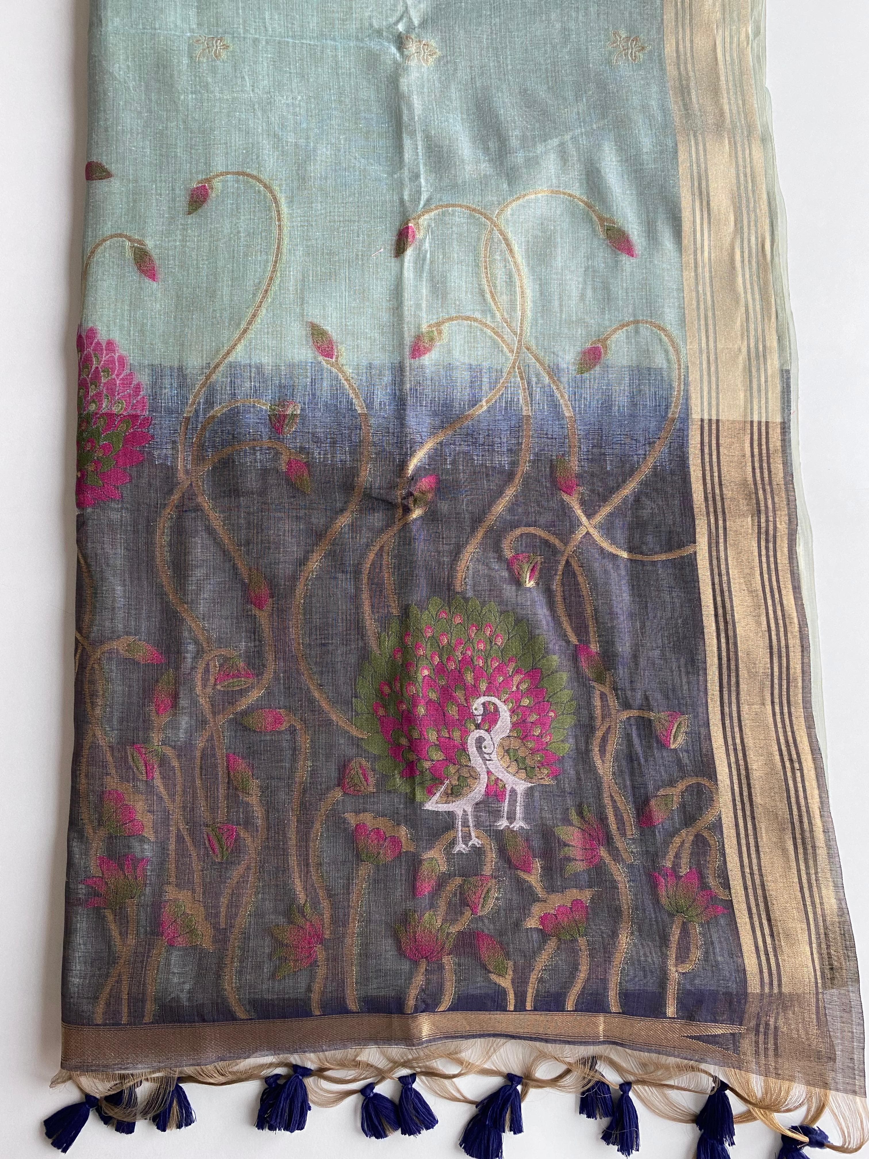 Soft pure linen sarees - Eshana Collections