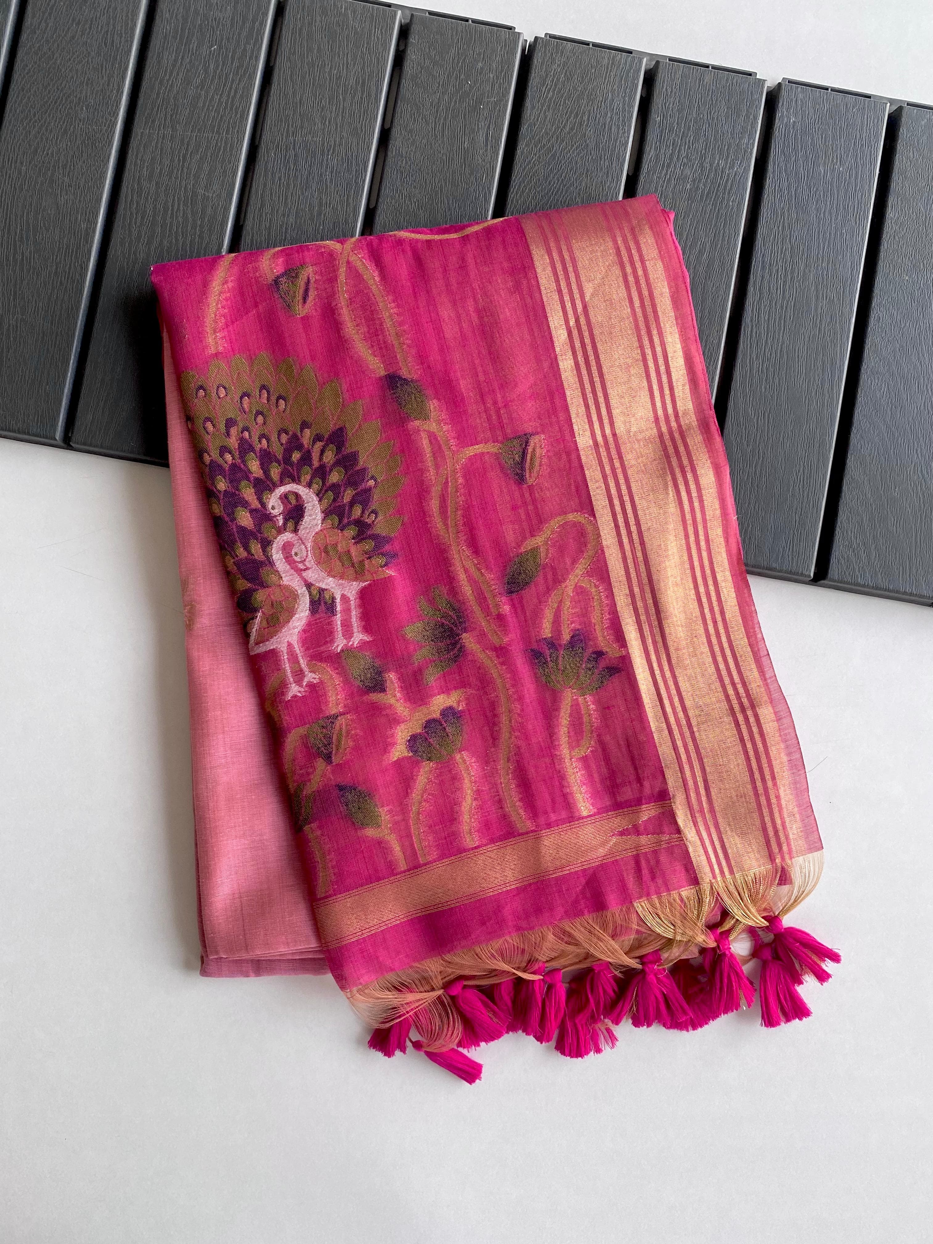 Soft pure linen sarees - Eshana Collections