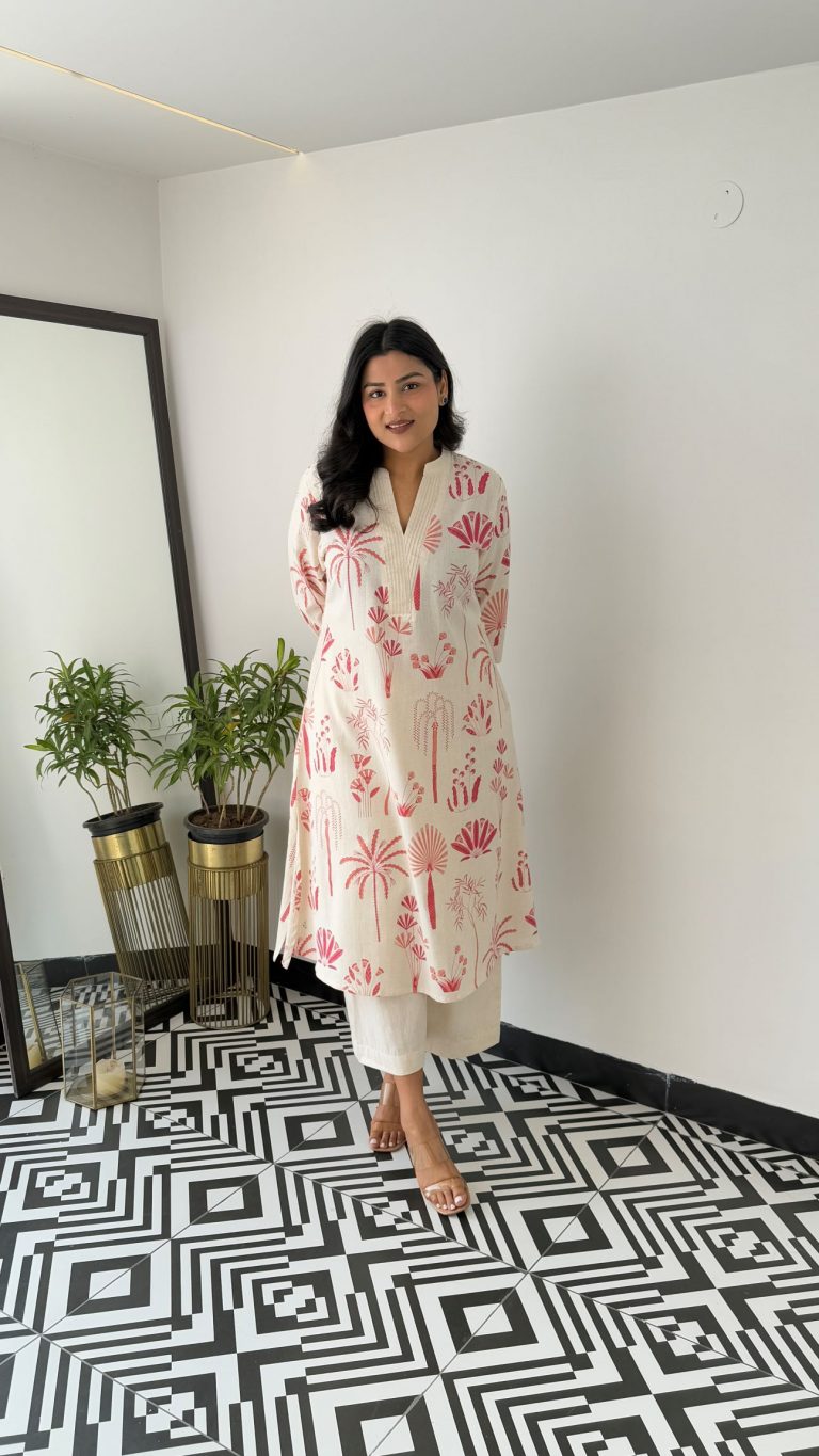 Printed white Kurta palazzo set - Eshana Collections