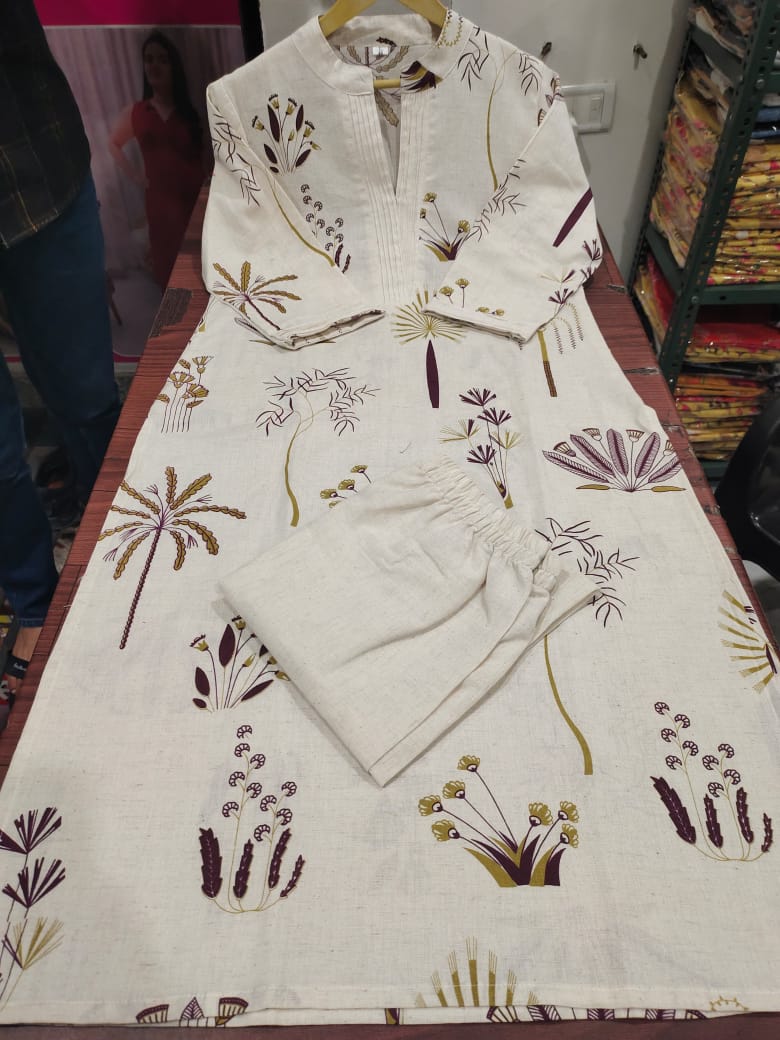 Printed white Kurta palazzo set - Eshana Collections