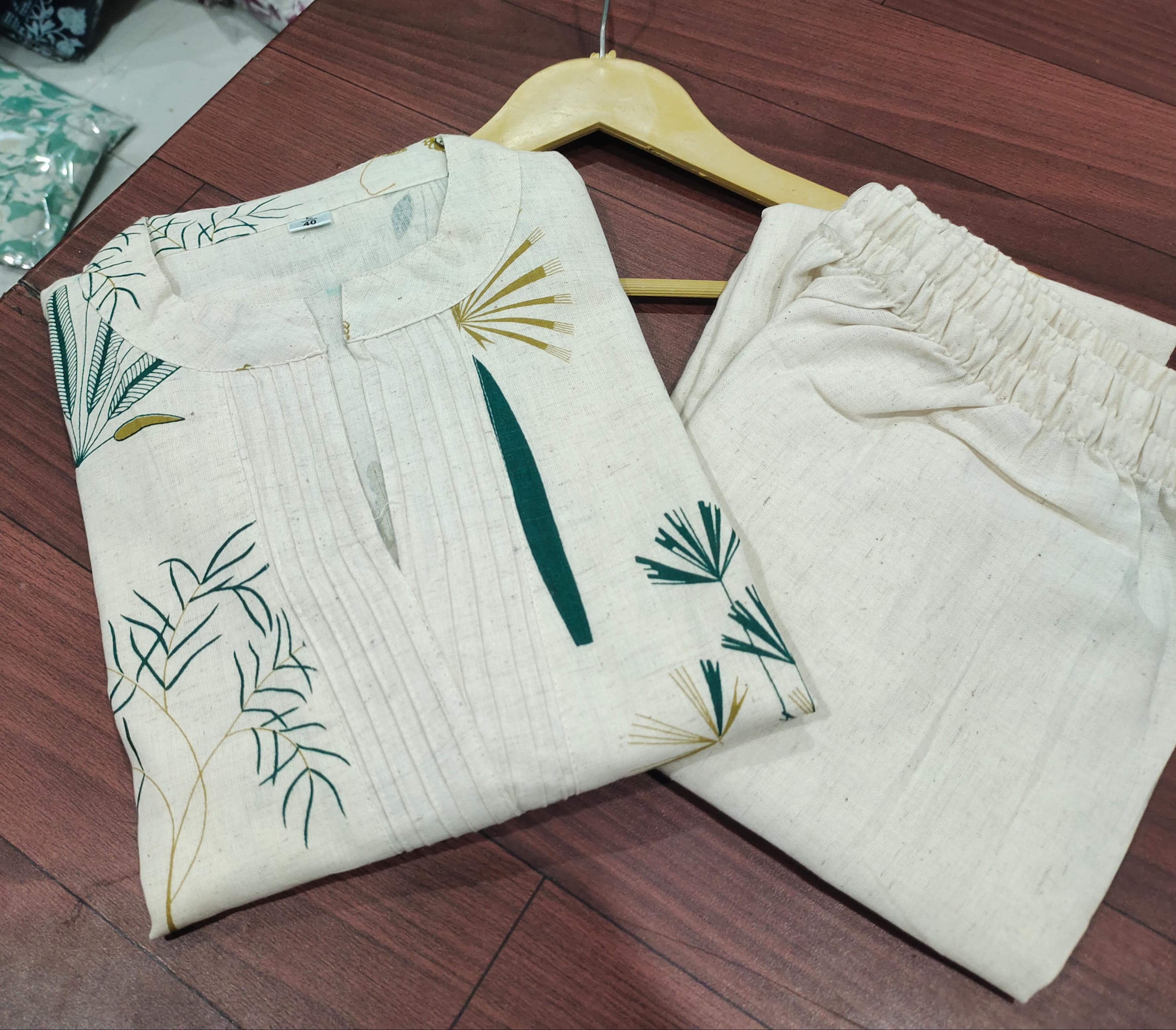 Printed white Kurta palazzo set - Eshana Collections