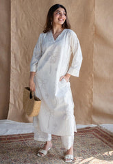White kurti and palazzo set/ casual wear - Eshana Collections
