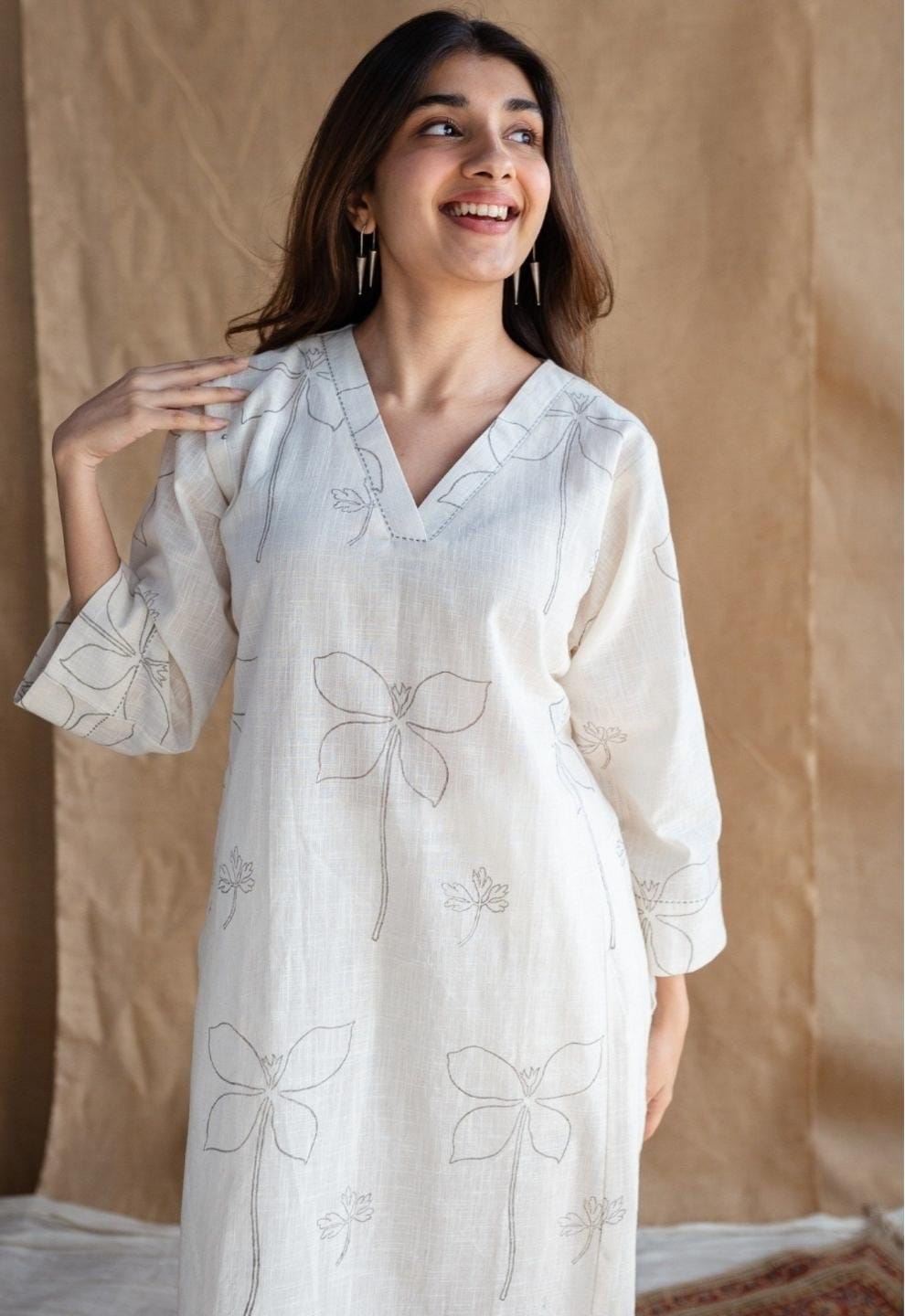 White kurti and palazzo set/ casual wear - Eshana Collections