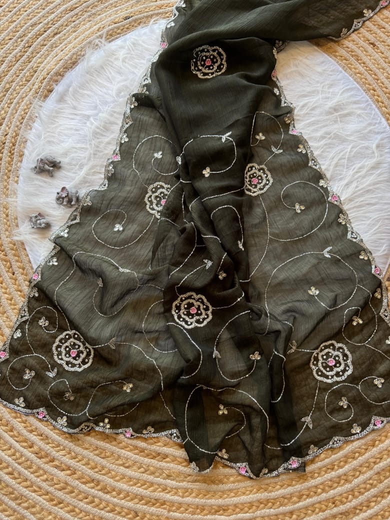 Soft crunchy silk designer sarees - Eshana Collections