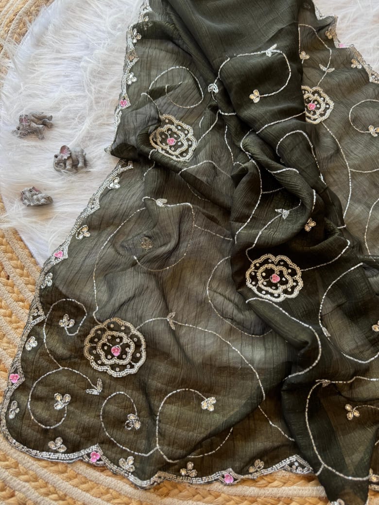 Soft crunchy silk designer sarees - Eshana Collections