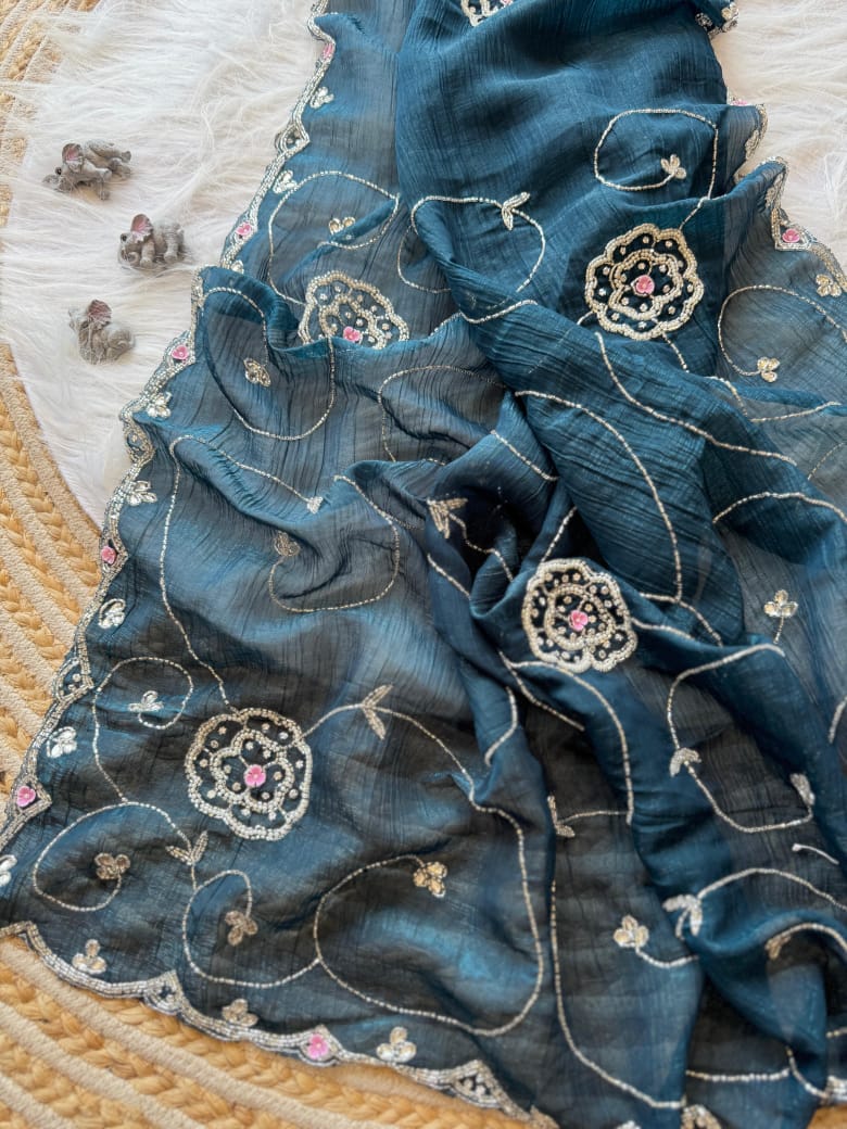 Soft crunchy silk designer sarees - Eshana Collections