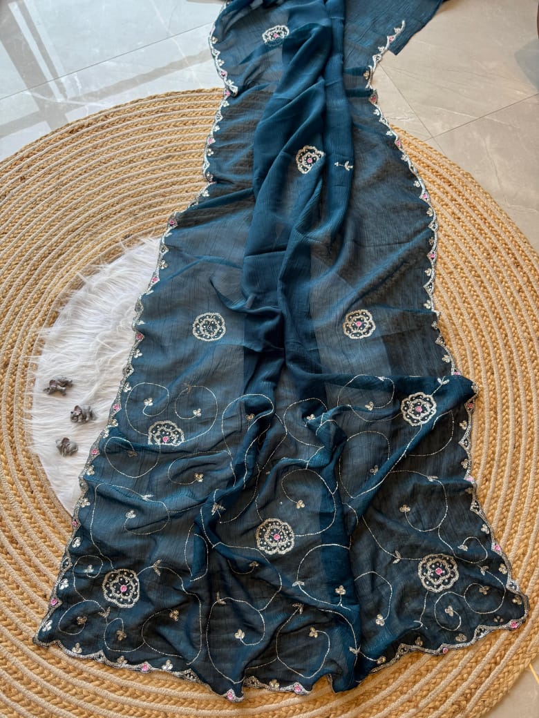 Soft crunchy silk designer sarees - Eshana Collections