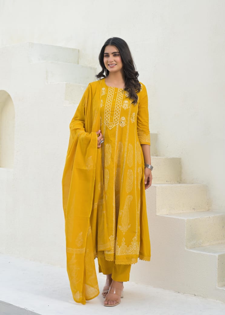 Pure cotton anarkali salwar kameez set - Eshana Collections