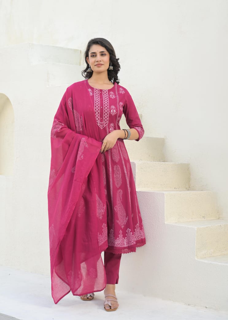 Pure cotton anarkali salwar kameez set - Eshana Collections