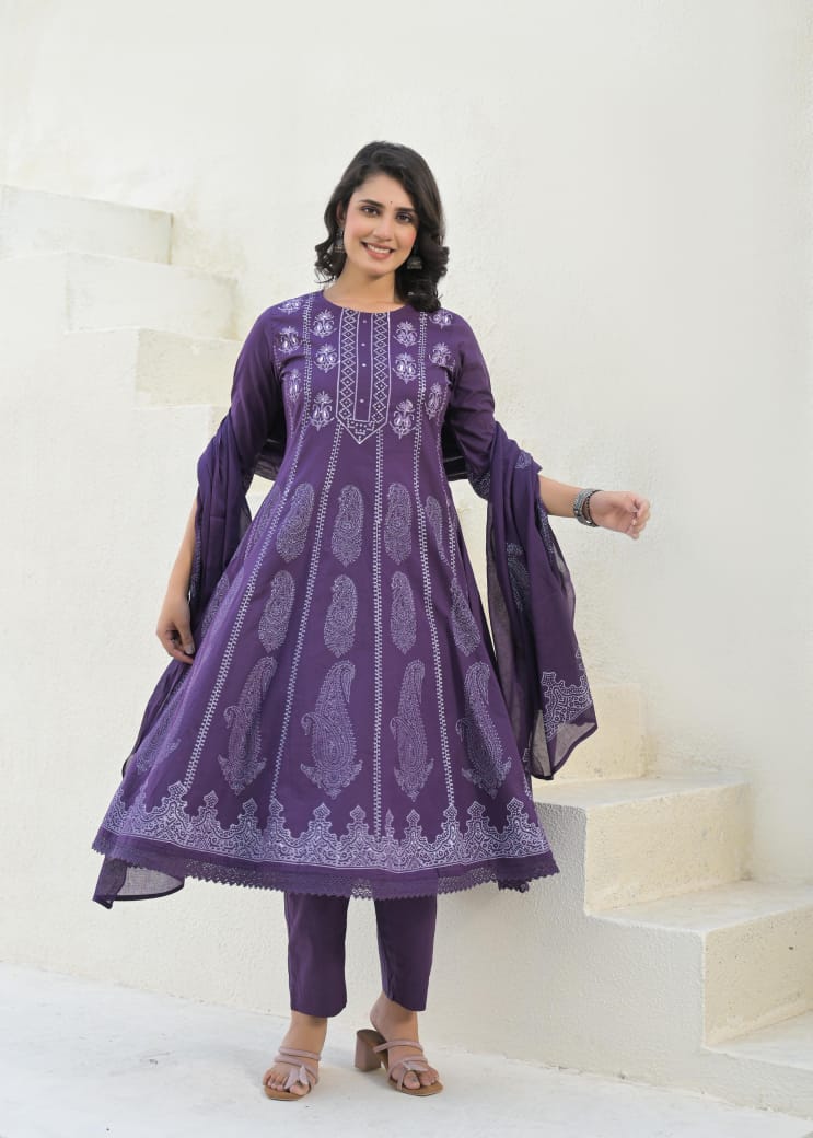 Pure cotton anarkali salwar kameez set - Eshana Collections