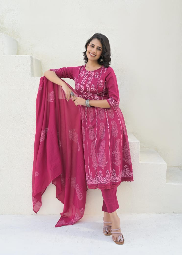 Pure cotton anarkali salwar kameez set - Eshana Collections