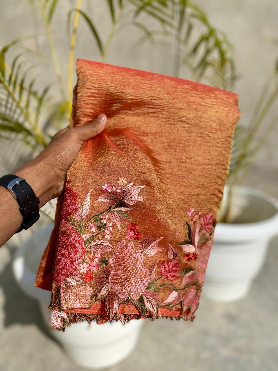 Priya Tissue Crushed Sarees - Eshana Collections