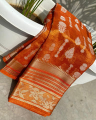 Banarasi tissue crushed Katan silk fabric saree - Eshana Collections