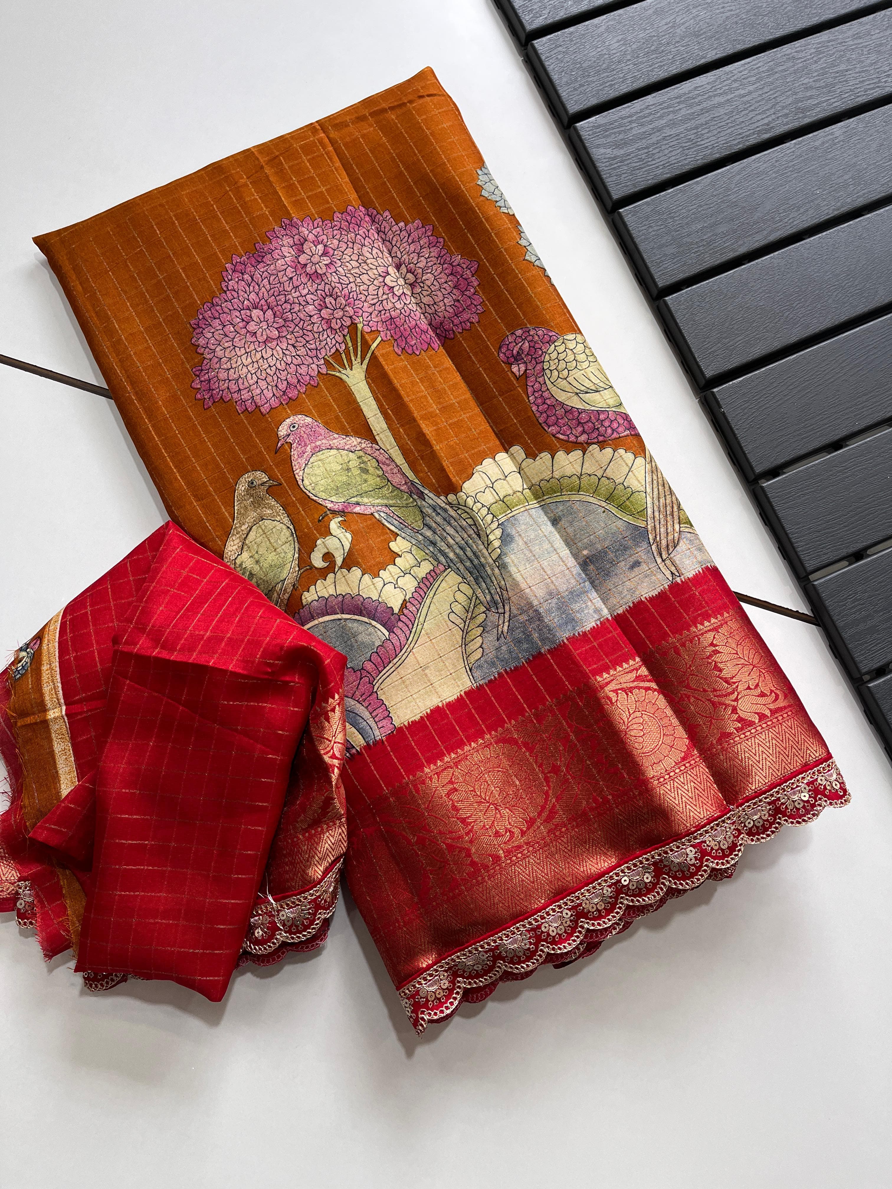 Soft Silk Kalamakari Saree - Eshana Collections