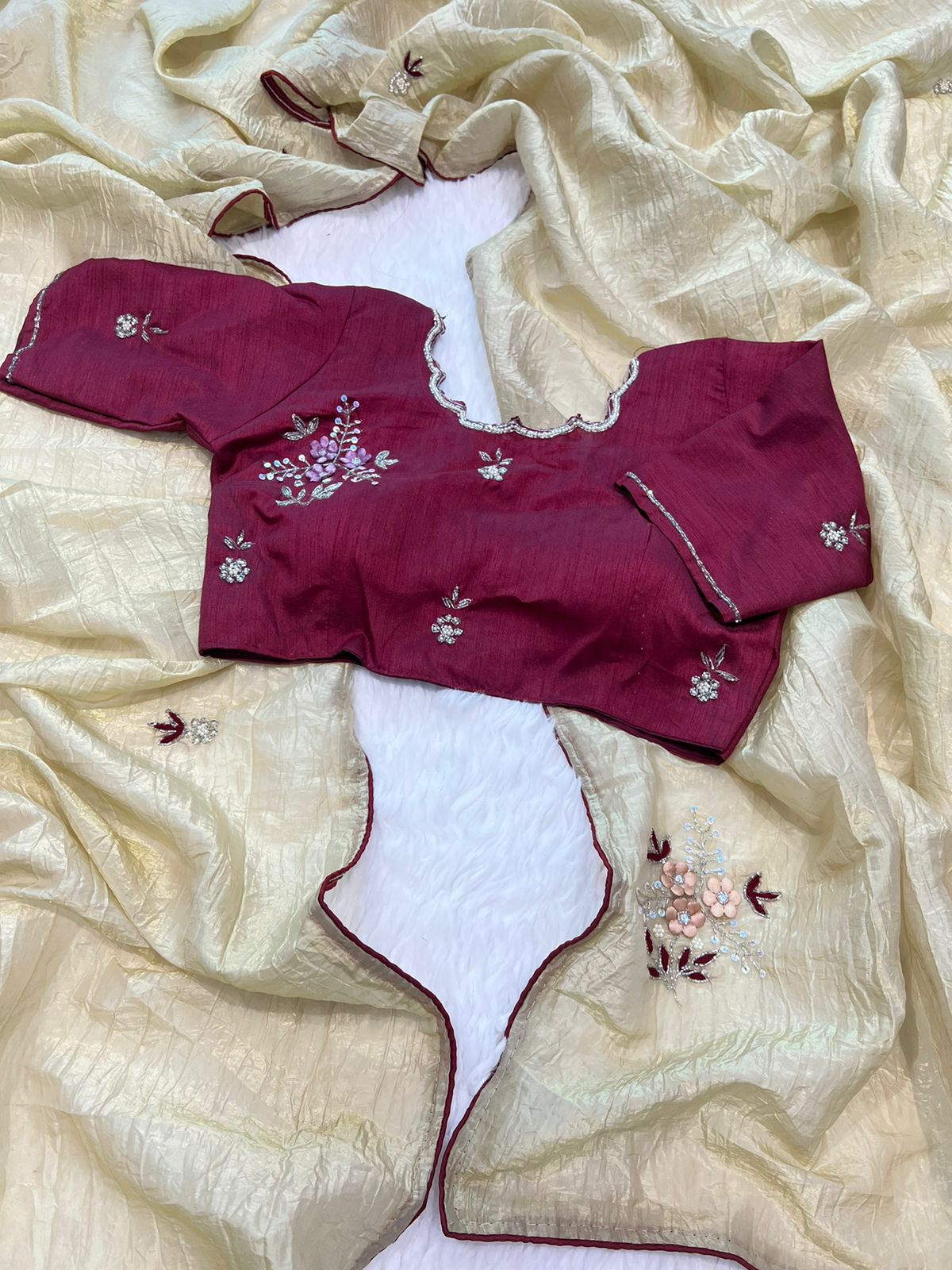 Premium Glass Tissue Gold Saree - Eshana Collections